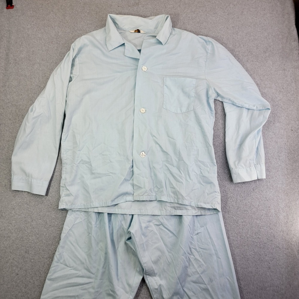Vintage JC Penney Pajama Set adult Large Blue Sleep Pants Shirt 70s 80s JCP